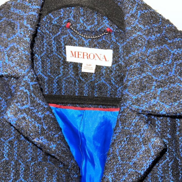 Black and Royal Blue Ruffle Pea Coat - Picture 4 of 7